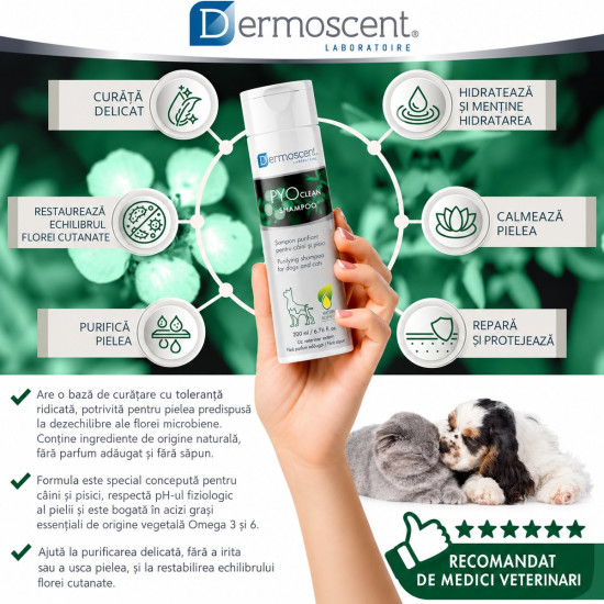 Dermoscent PYOclean Shampoo – Șampon Antimicrobian pentru Câini și Pisici – 200 ml